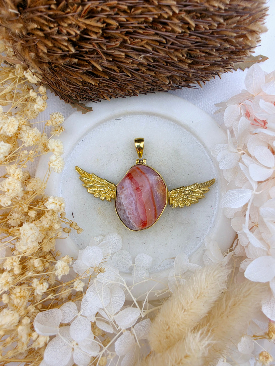 Carnelian Anahata Brass Pendant