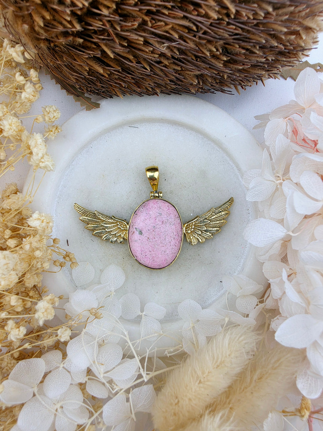 Rhodonite Anahata Brass Pendant