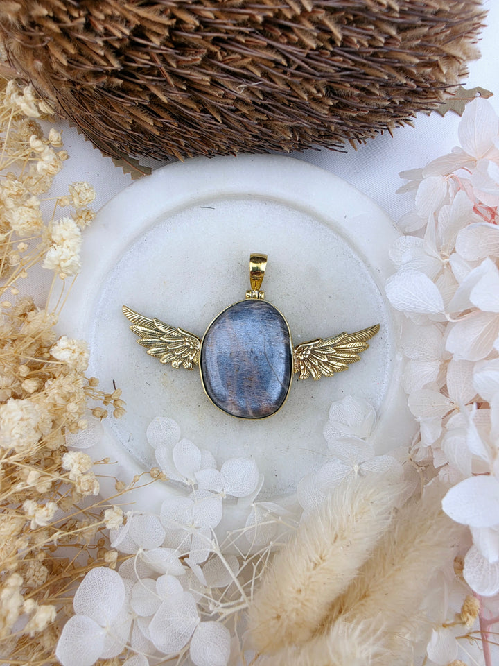 Black Moonstone Anahata Brass Pendant