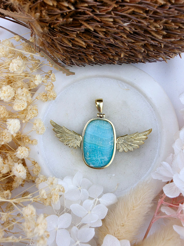 Blue Aragonite Anahata Brass Pendant
