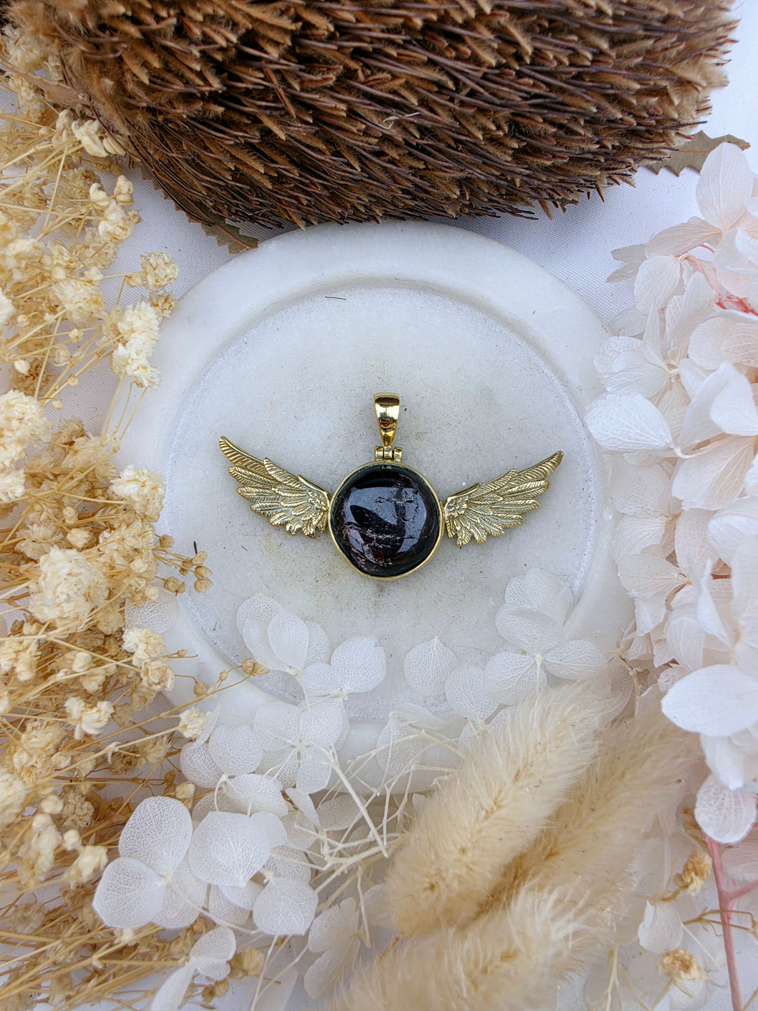Garnet Anahata Brass Pendant
