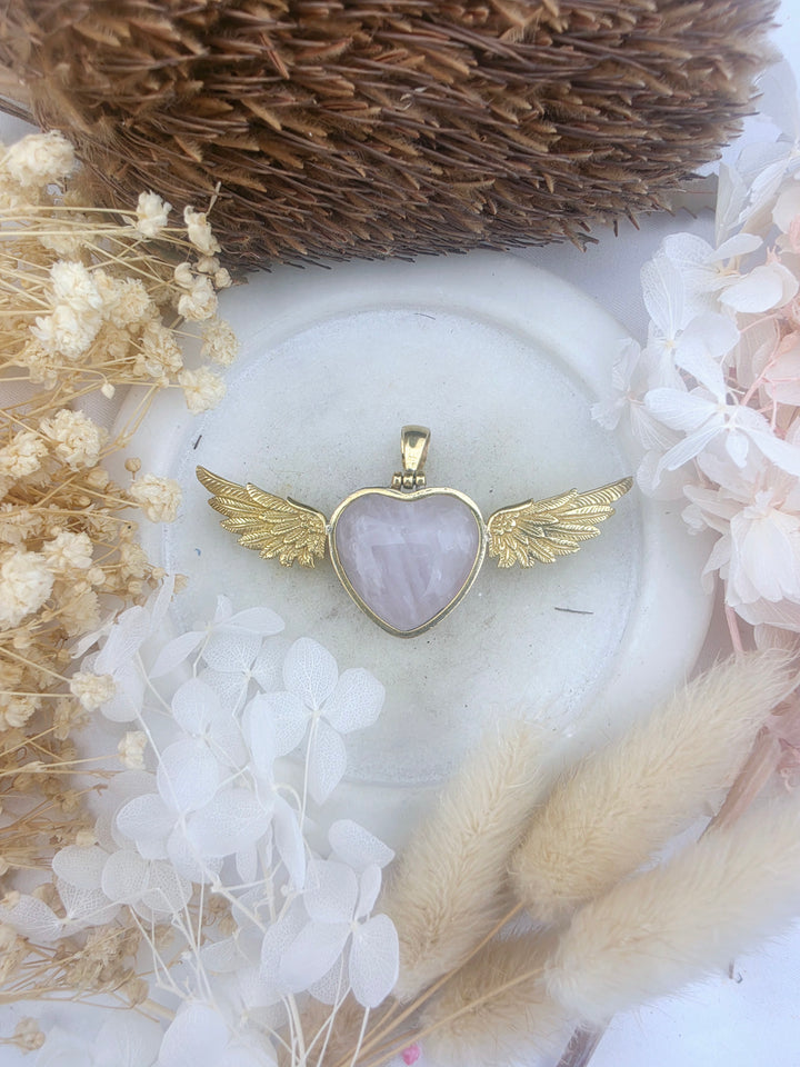 Rose Quartz Heart Anahata Brass Pendant