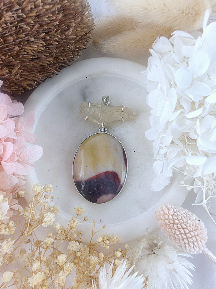 Mookaite Jasper with Libyan Desert Glass Silver Pendant