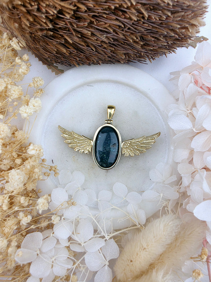Bloodstone Jasper Anahata Brass Pendant
