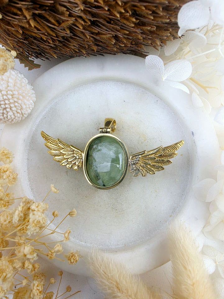 Prehnite Anahata Brass Pendant