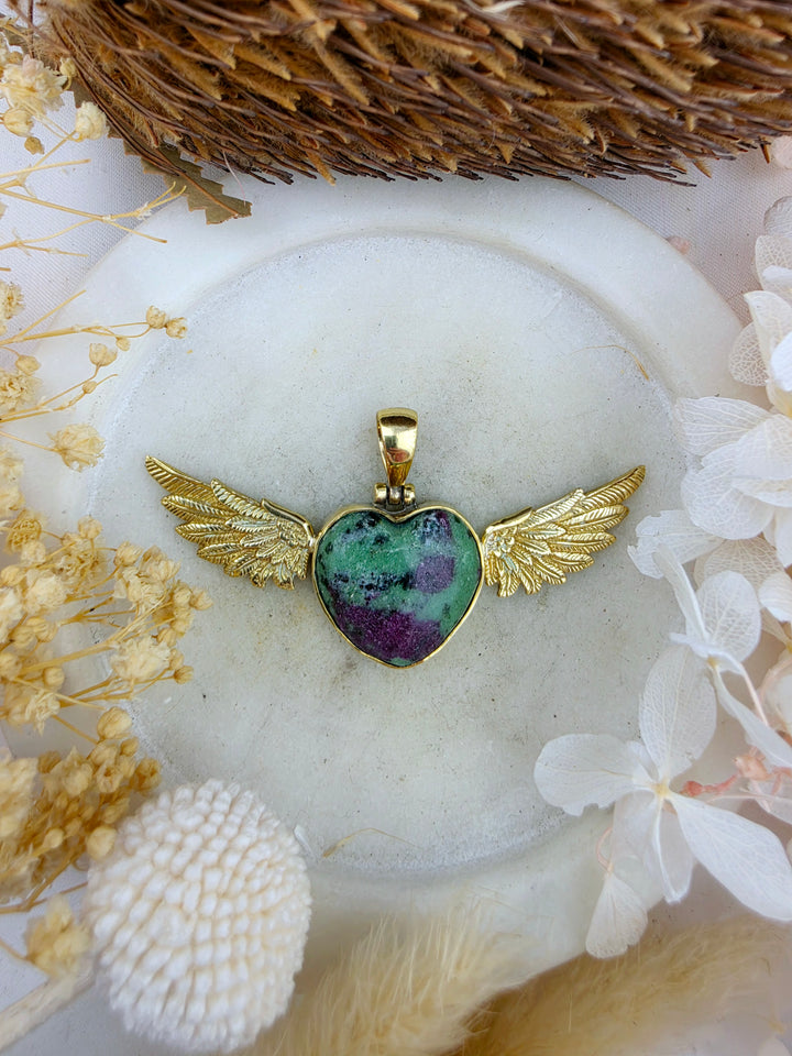 Ruby Zoisite Anahata Heart Brass Pendant