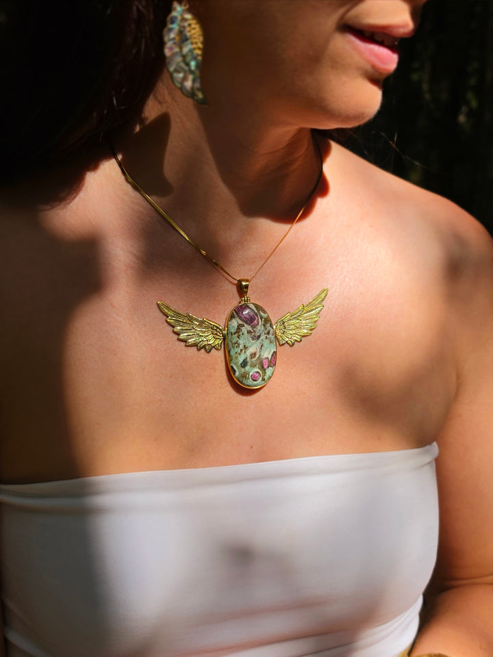 Ruby Fucshite Anahata Brass Pendant