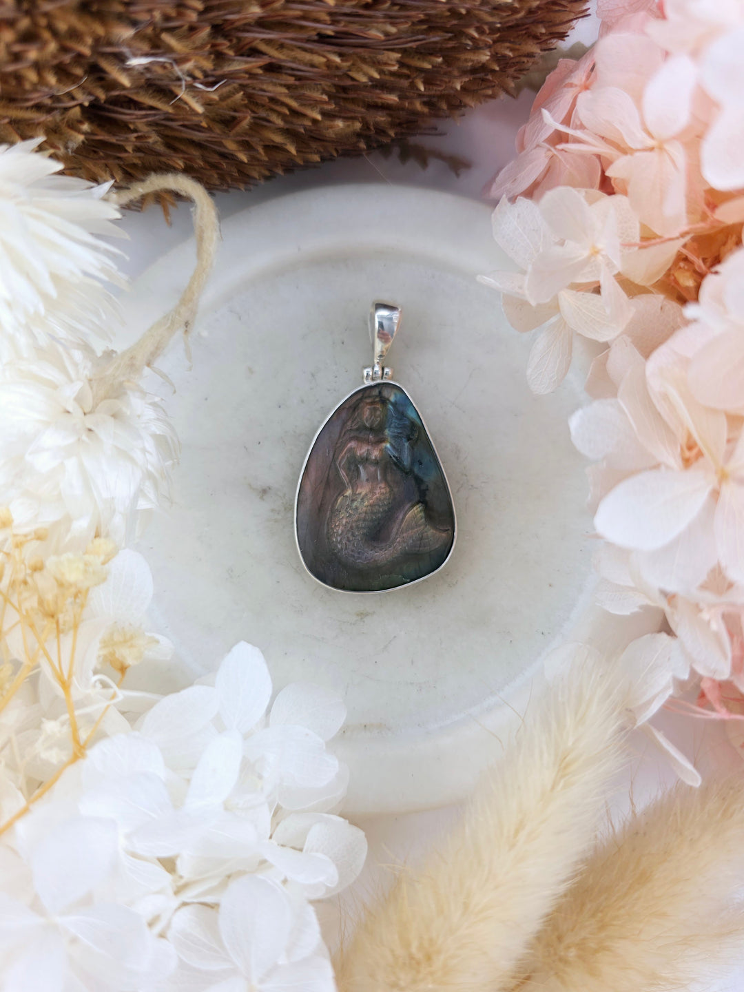 Labradorite Mermaid Silver Pendant