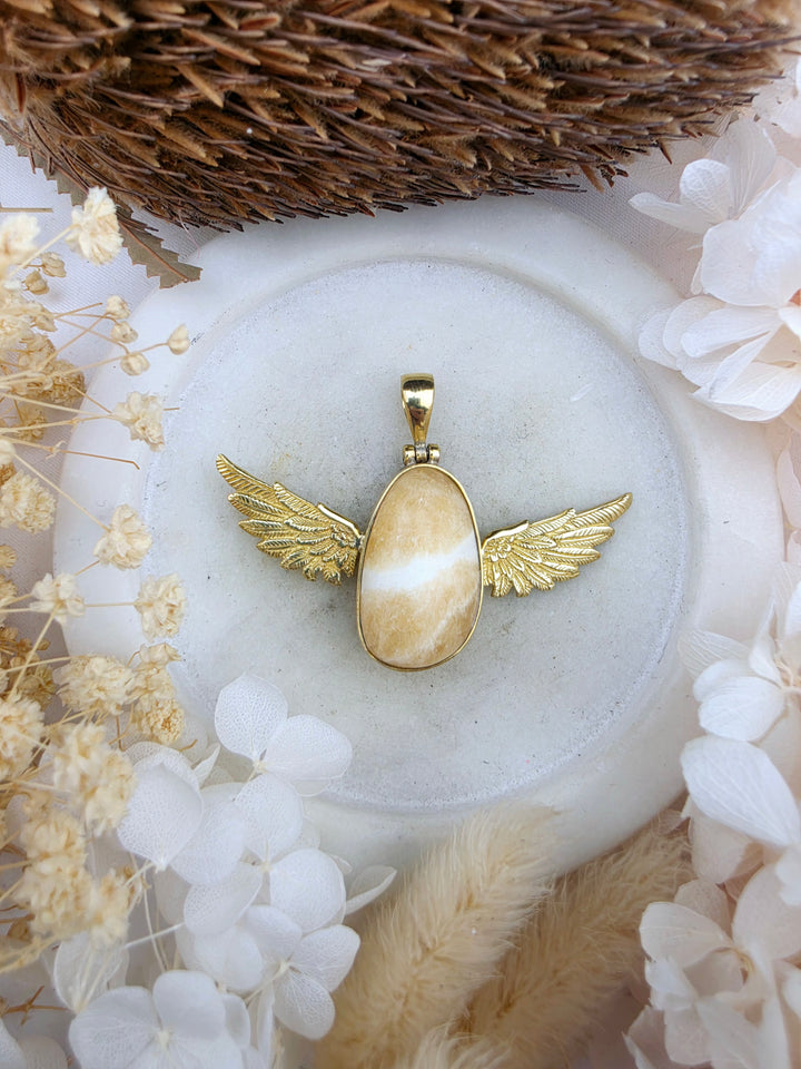 Orange Calcite Anahata Brass Pendant