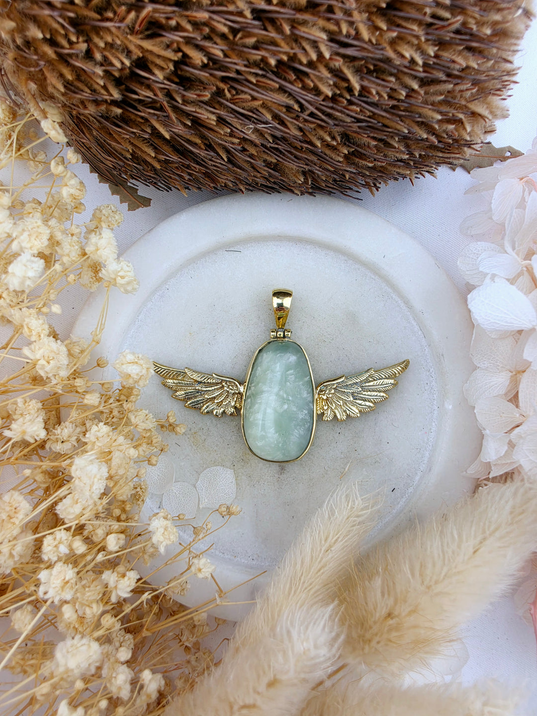 Jade Anahata Brass Pendant