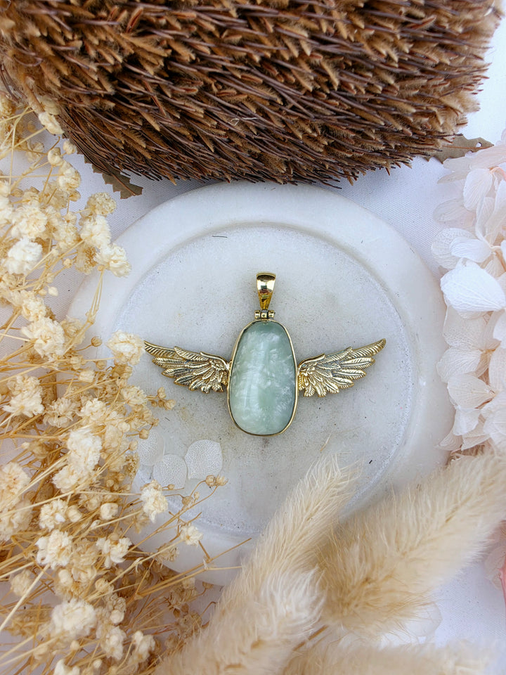 Jade Anahata Brass Pendant