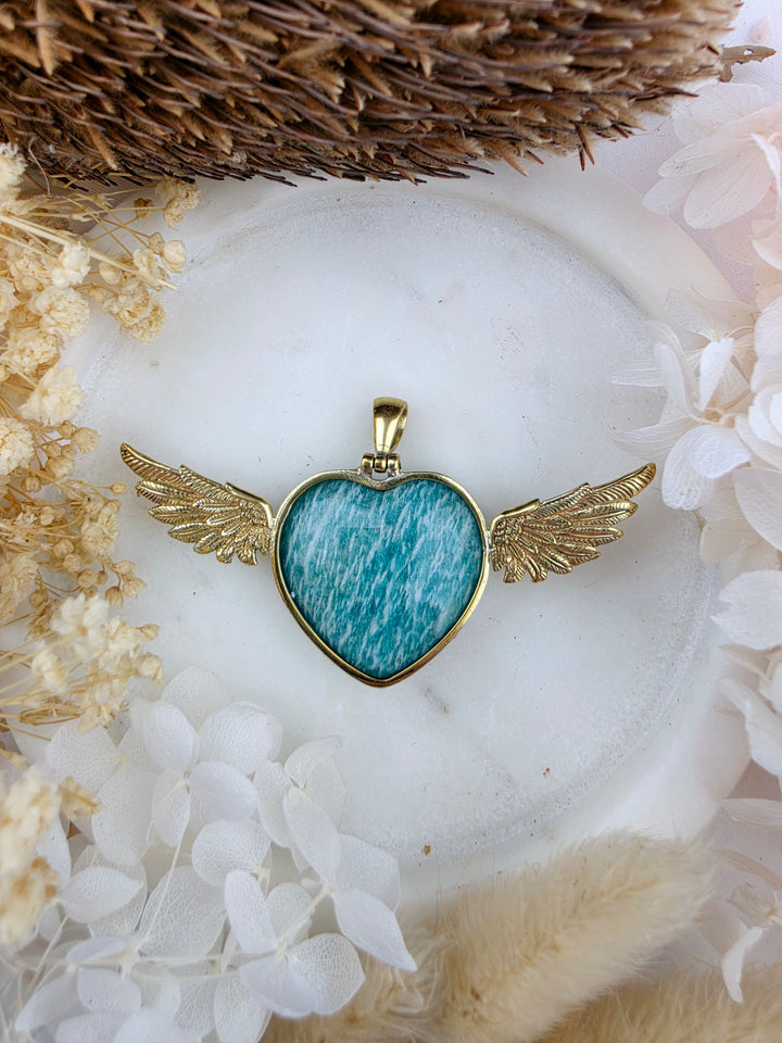 Amazonite Anahata Heart Brass Pendant