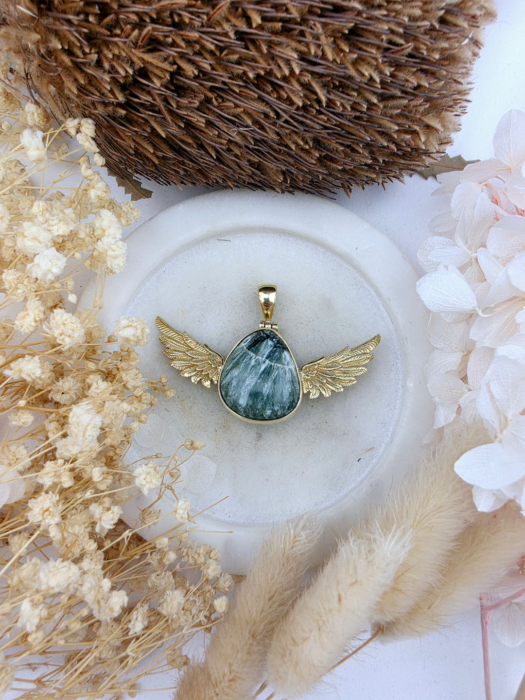 Seraphinite Anahata Brass Pendant