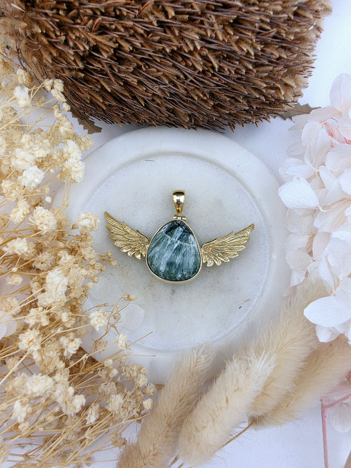 Seraphinite Anahata Brass Pendant