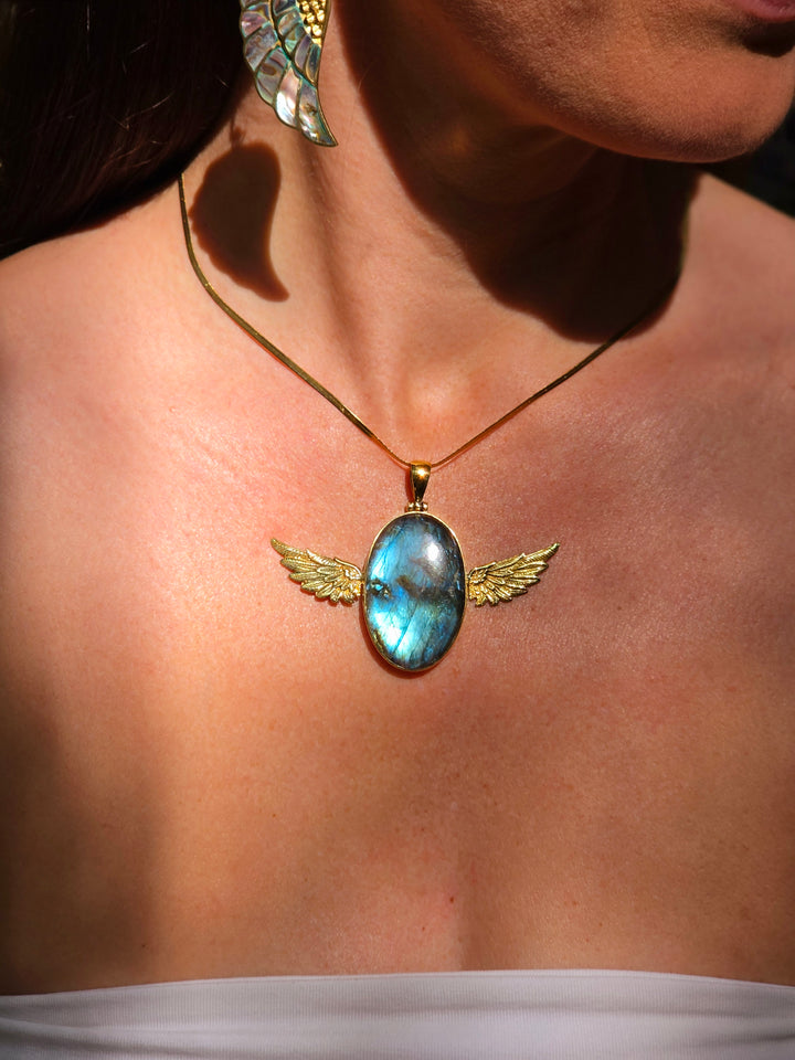 Labradorite Anahata Brass Pendant