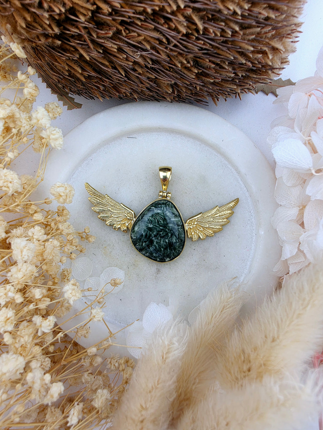 Seraphinite Anahata Brass Pendant