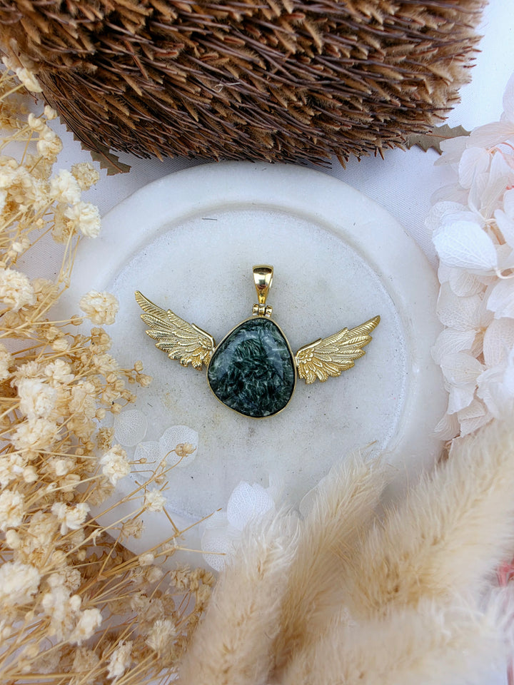 Seraphinite Anahata Brass Pendant