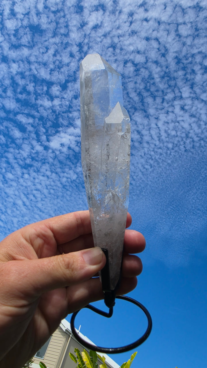 Lemurian Twin Flame Laser Quartz with metal stand