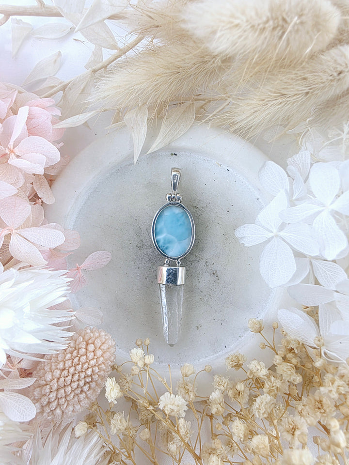 Larimar Clear Quartz Silver Pendant