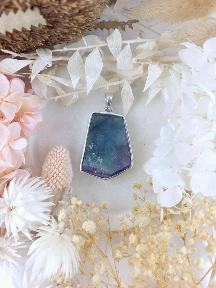Rainbow Fluorite Silver Pendant