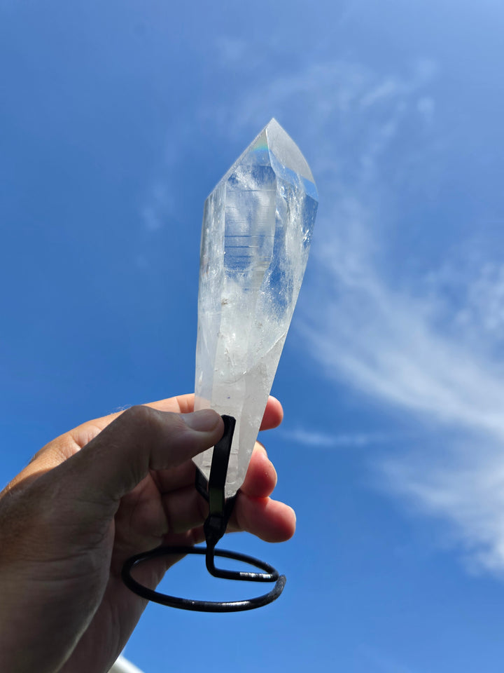 Lemurian Seed Laser Quartz Double Terminator In Metal Stand - Ancient Wisdom