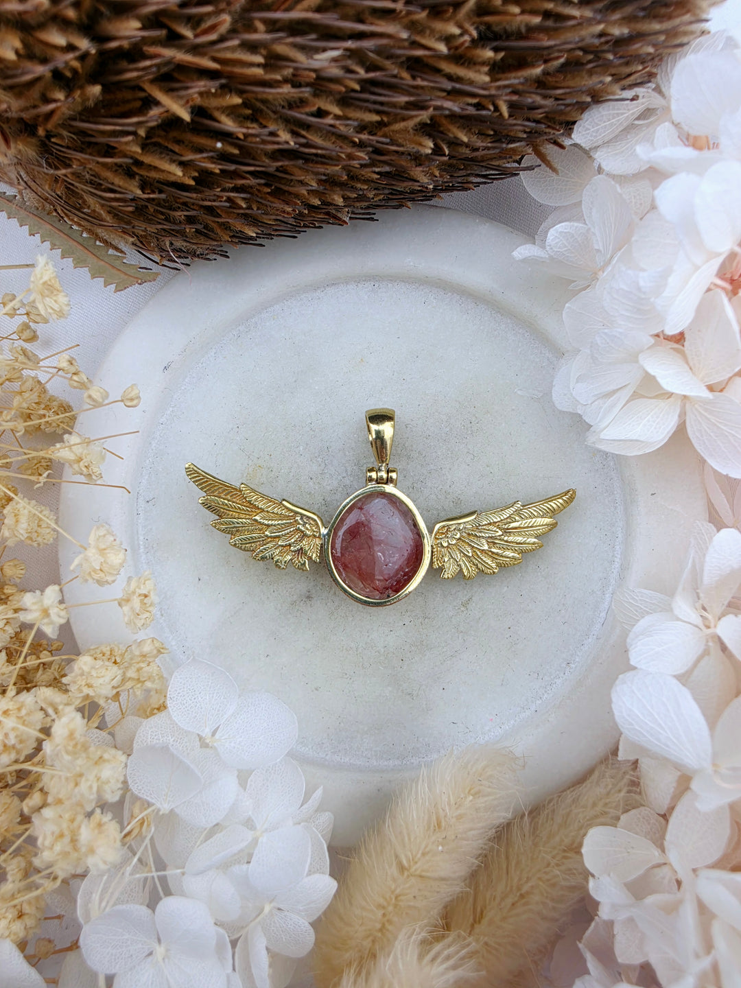 Fire Quartz Anahata Brass Pendant