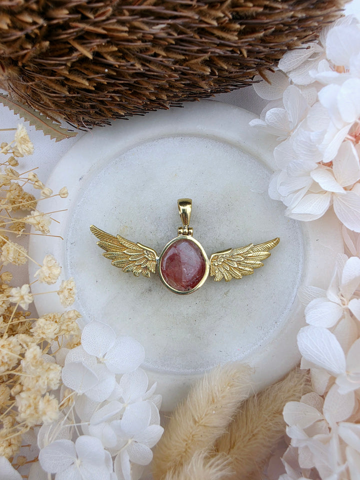 Fire Quartz Anahata Brass Pendant