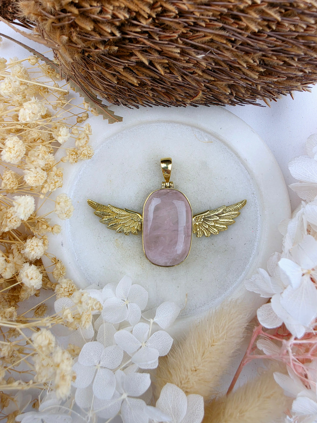 Rose Quartz Anahata Brass Pendant