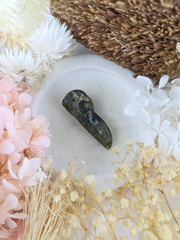Labradorite Raven Skull Pendant