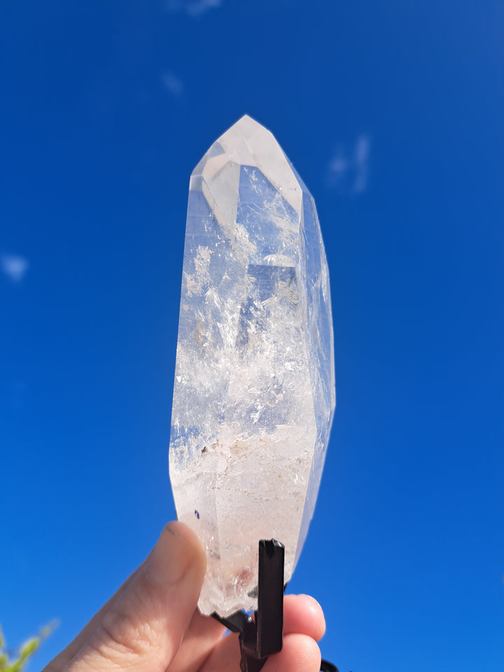 Lemurian Seed Laser Quartz In Metal Stand