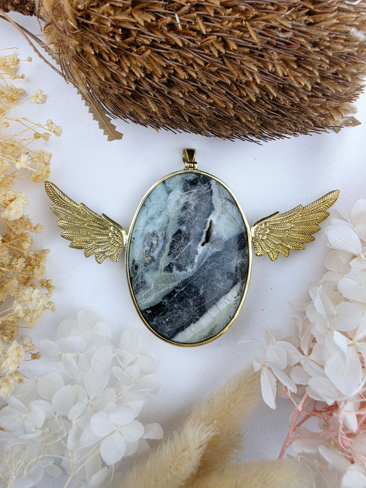 Amazonite Large Anahata Brass Pendant