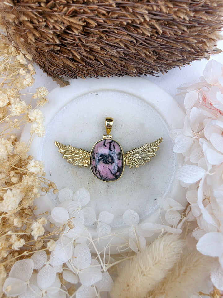 Rhodonite Anahata Brass Pendant