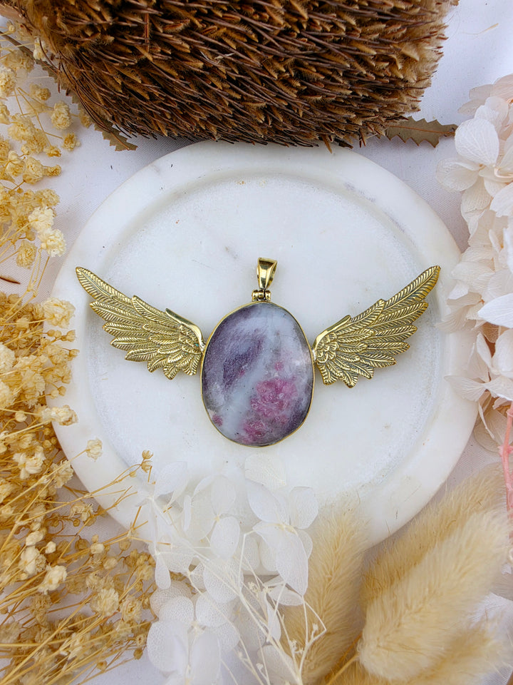Pink Tourmaline Anahata Brass Pendant