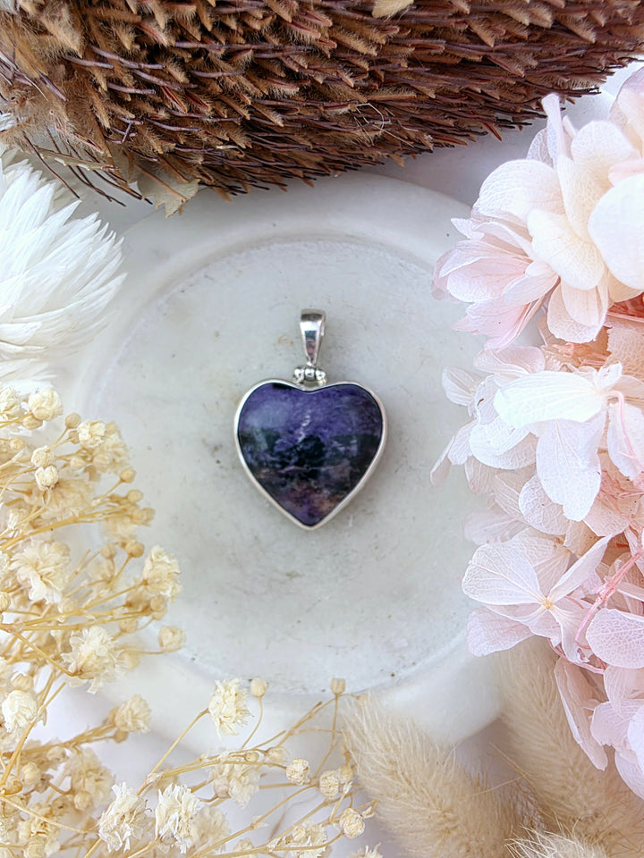 Charoite Heart Silver Pendant
