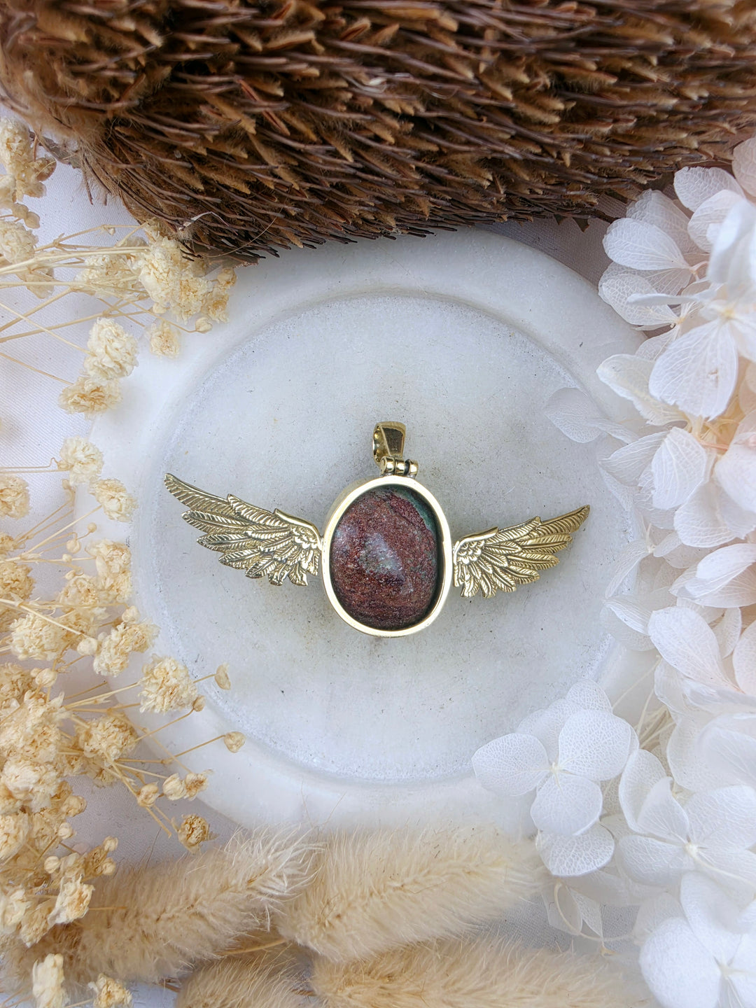 Ruby Fucshite Anahata Brass Pendant