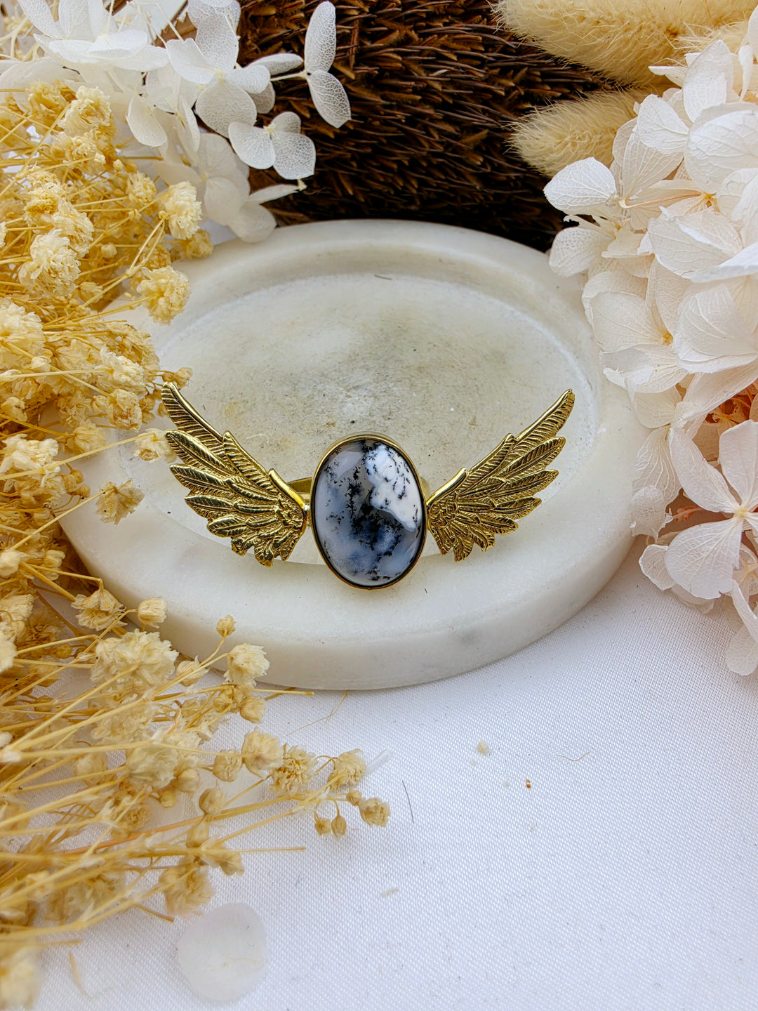Merlinite Anahata Brass Ring