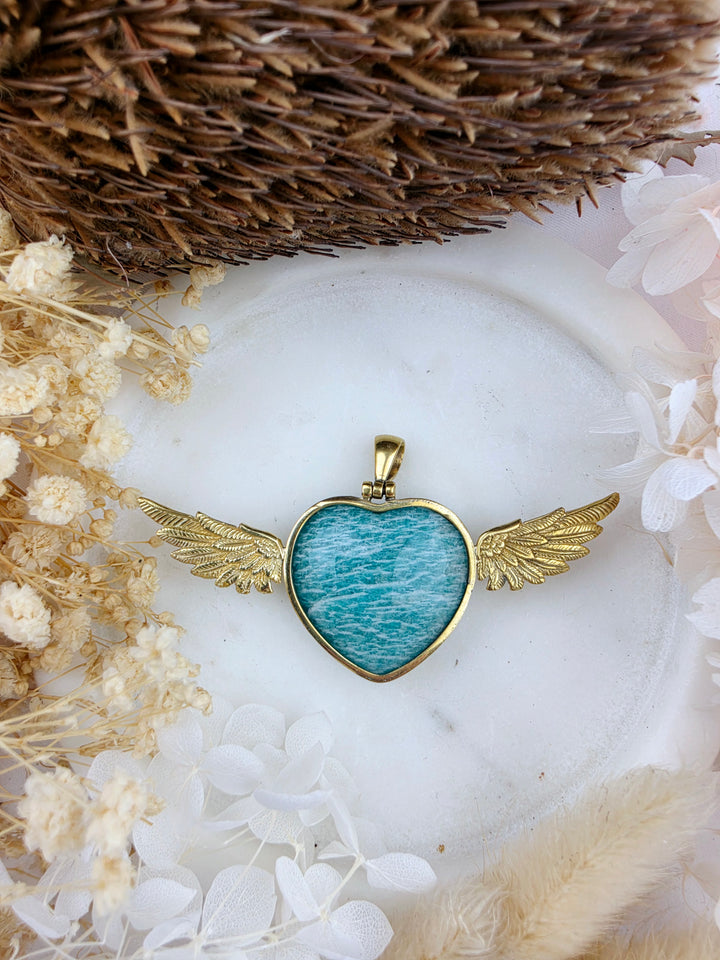 Amazonite Anahata Heart Brass Pendant