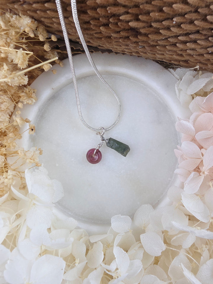 Pink & Green Tourmaline Chakra Silver Pendant/Charm — Heart Wide Open
