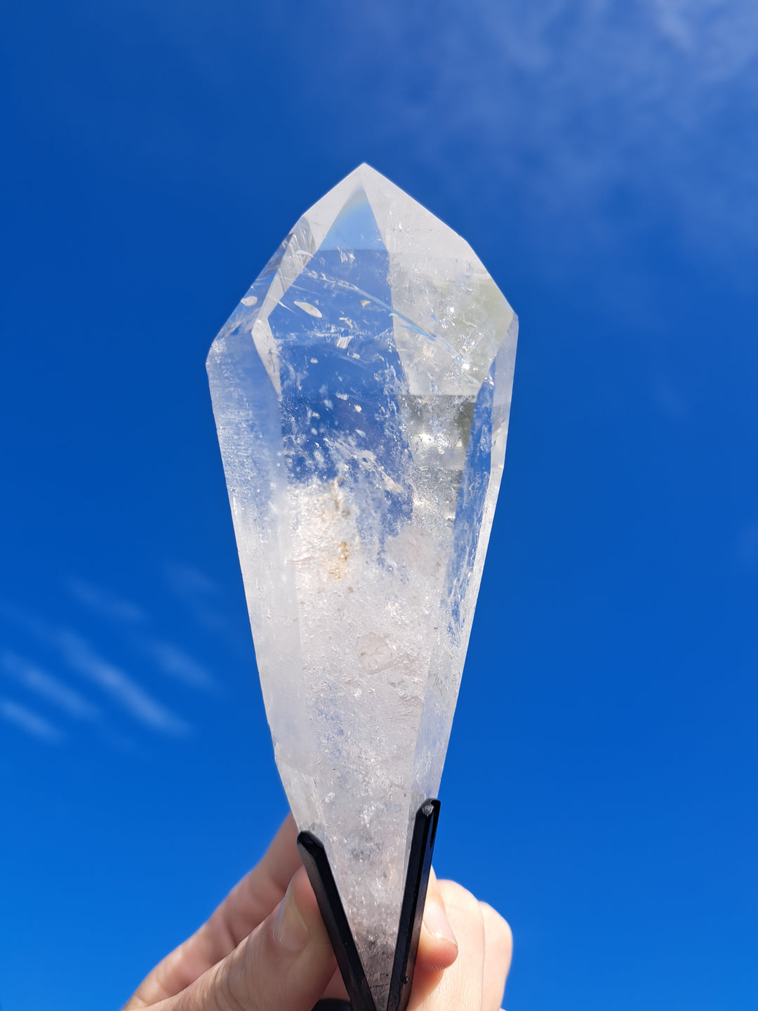 Lemurian Seed Laser Quartz In Metal Stand