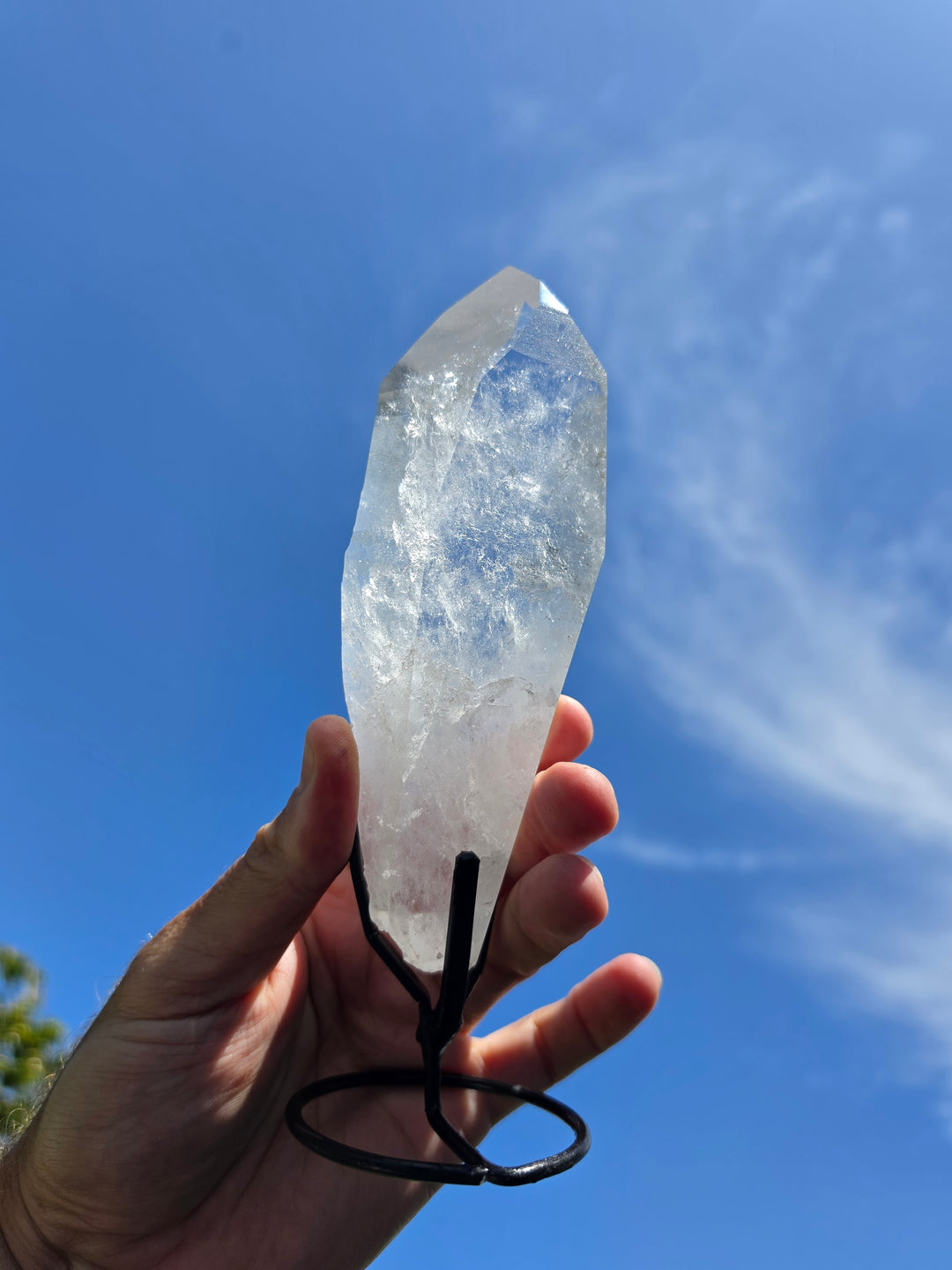 Lemurian Seed Laser Quartz Double Terminator In Metal Stand - Ancient Wisdom