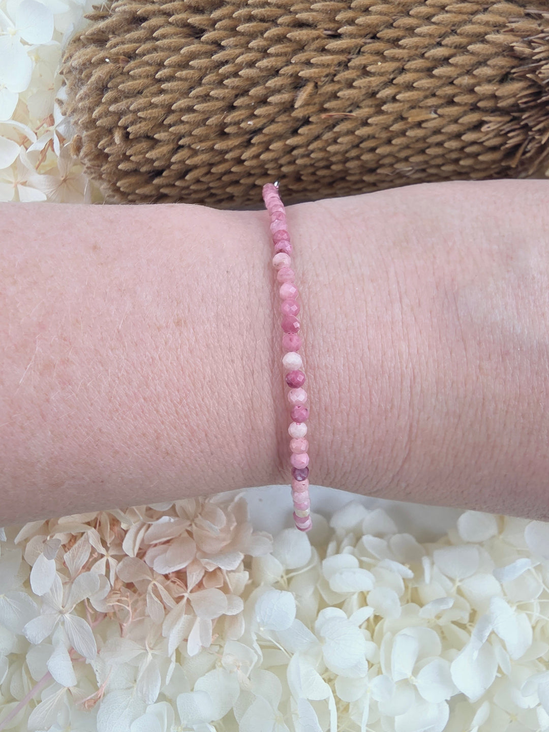 Rhodonite Faceted Bracelet - 3mm (Adjustable Chain)