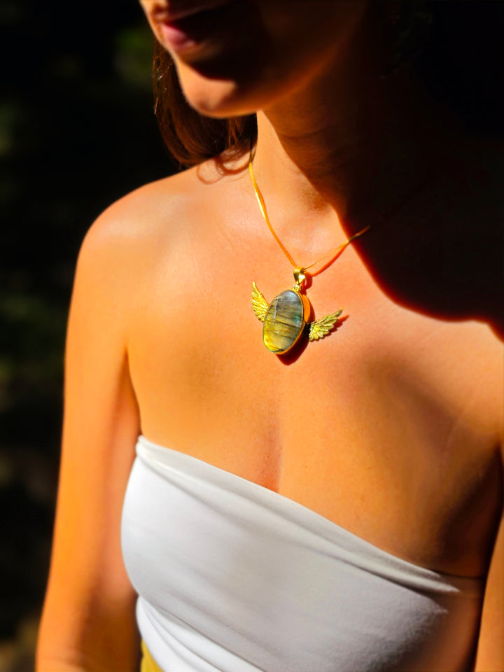 Labradorite Anahata Brass Pendant