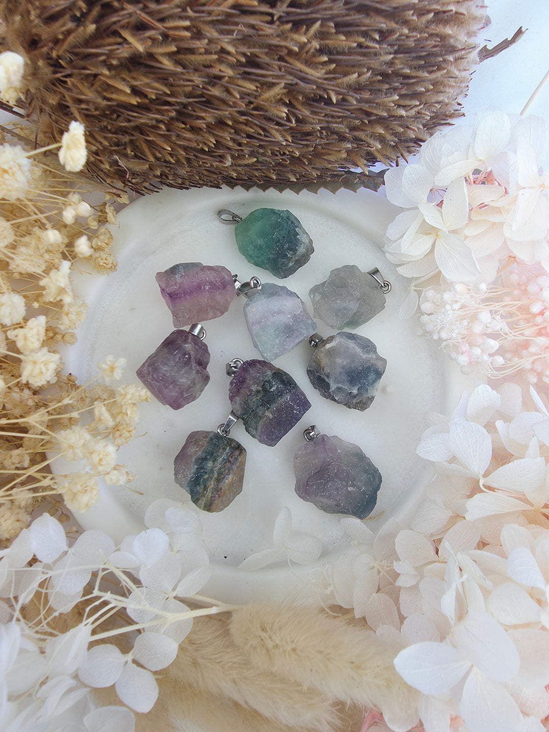 Rainbow fluorite natural pendant