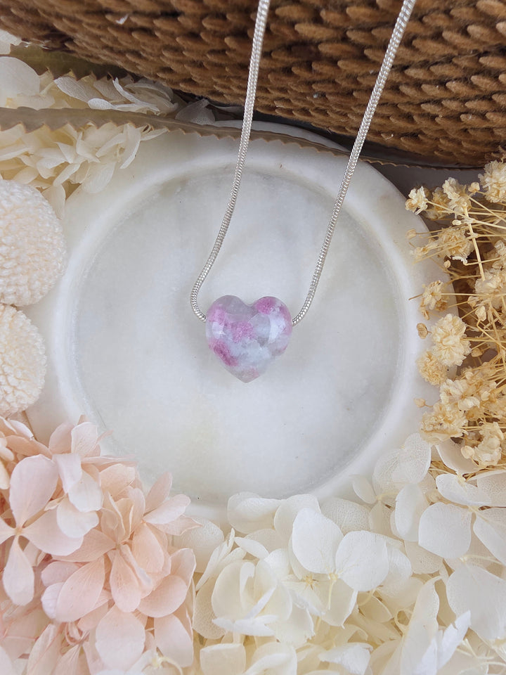 Pink Tourmaline and Lepidolite Heart Pendant