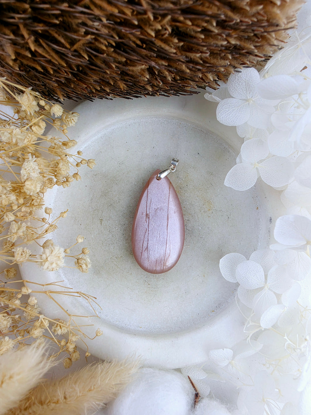 Peach Moonstone Silver Pendant