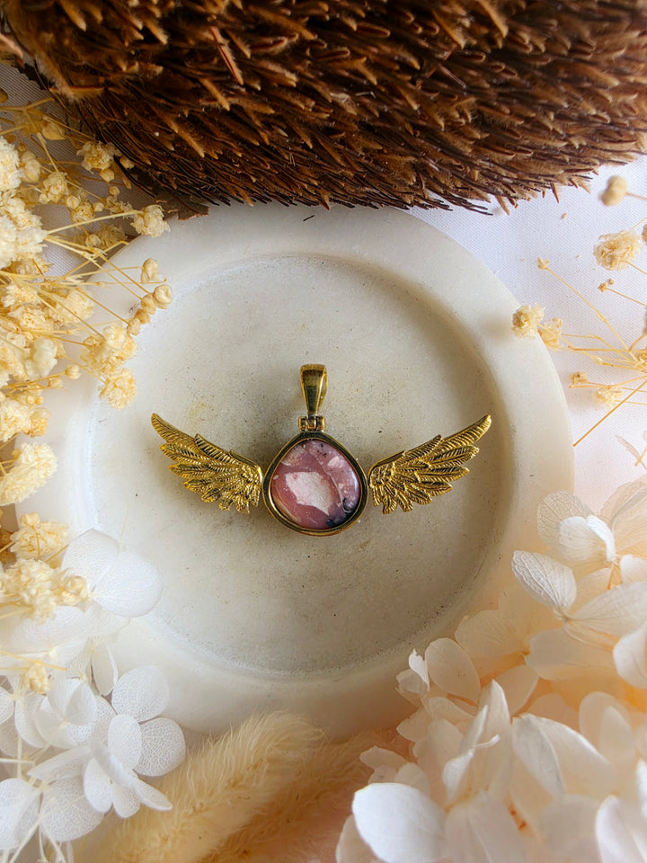 Pink Opal Anahata Brass Pendant