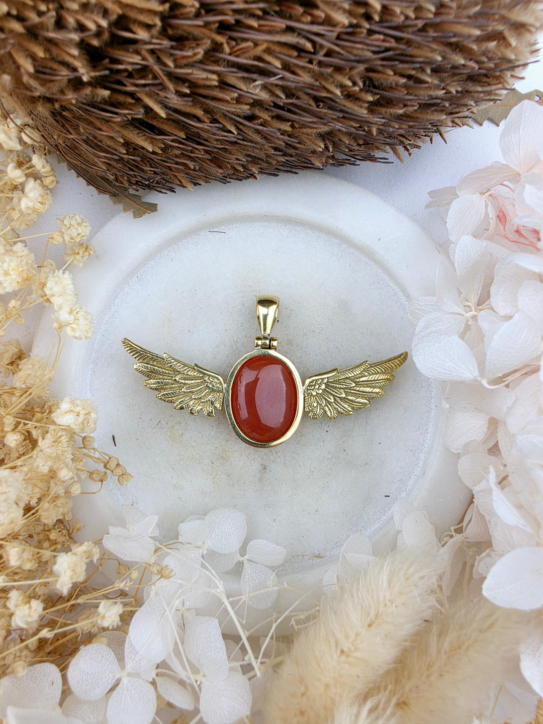 Carnelian Anahata Brass Pendant