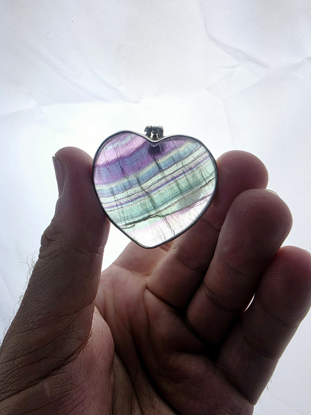 Rainbow Fluorite Heart Silver Pendant