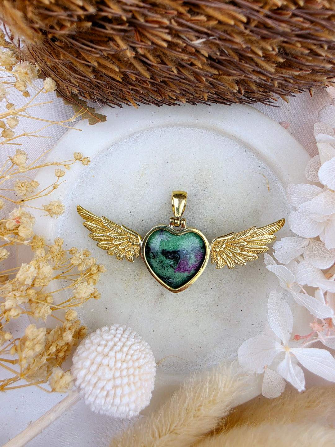 Ruby Zoisite Anahata Heart Brass Pendant