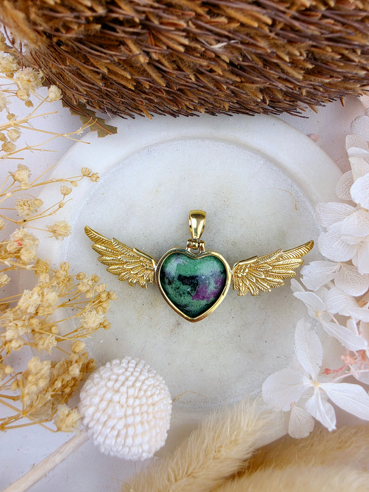 Ruby Zoisite Anahata Heart Brass Pendant